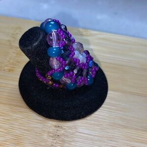 Beaded Women's Ring - Pink and Blue Handmade